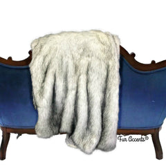 Plush  Faux Fur Throw Blanket,Soft Black Tip Arctic Wolf,Fox,Shag Bedspread,Comforter,Luxury Fur,Minky Cuddle Fur Lining, Fur Accents, USA