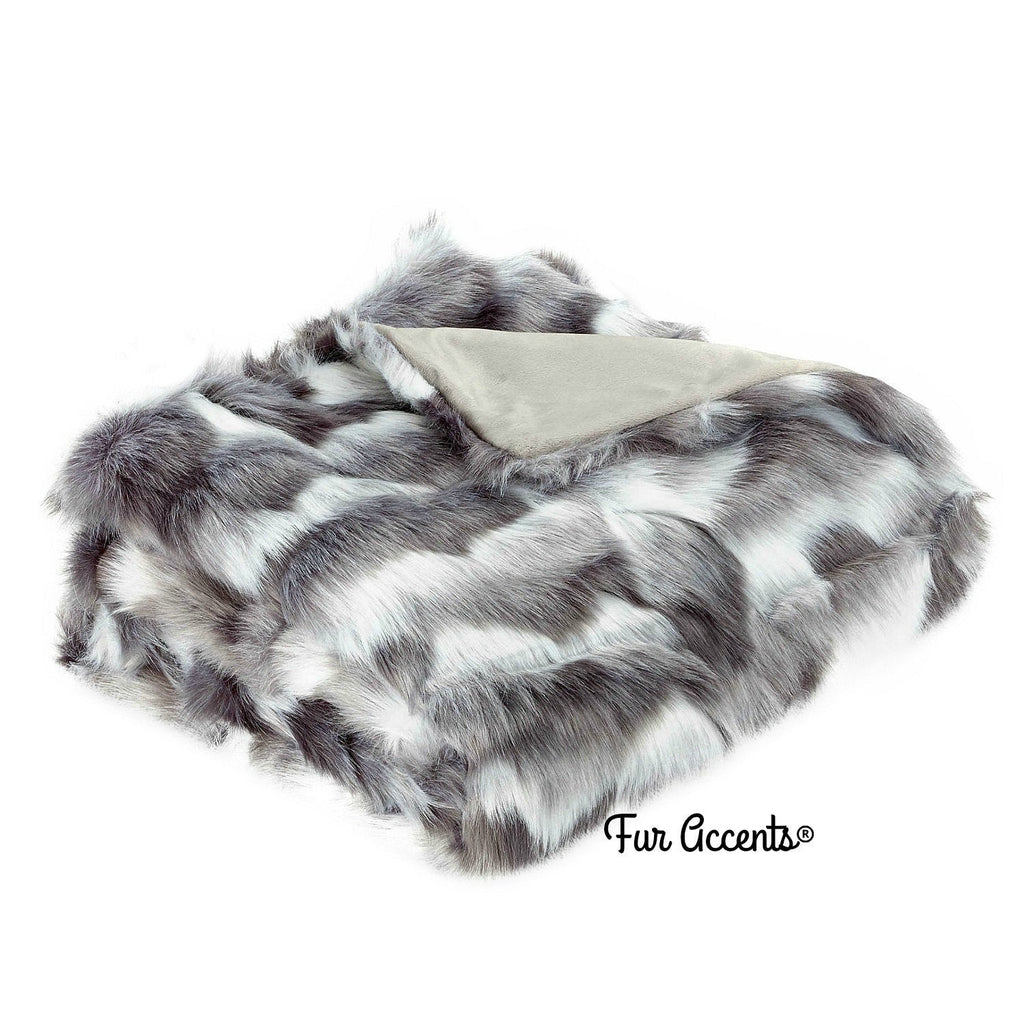 Extraordinary Faux Fur Throw Blanket,Soft Gray Tibetan Fox,Bedspread,Comforter,Luxury Fur,Minky Cuddle Fur Lining,Fur Accents,USA