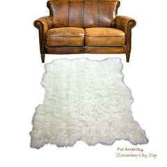 Plush Faux Fur Area Rug - Luxury Fur-Thick White Shaggy Sheepskin- Random Shape - Extraordinary Designer Throw Carpet - Fur Accents USA
