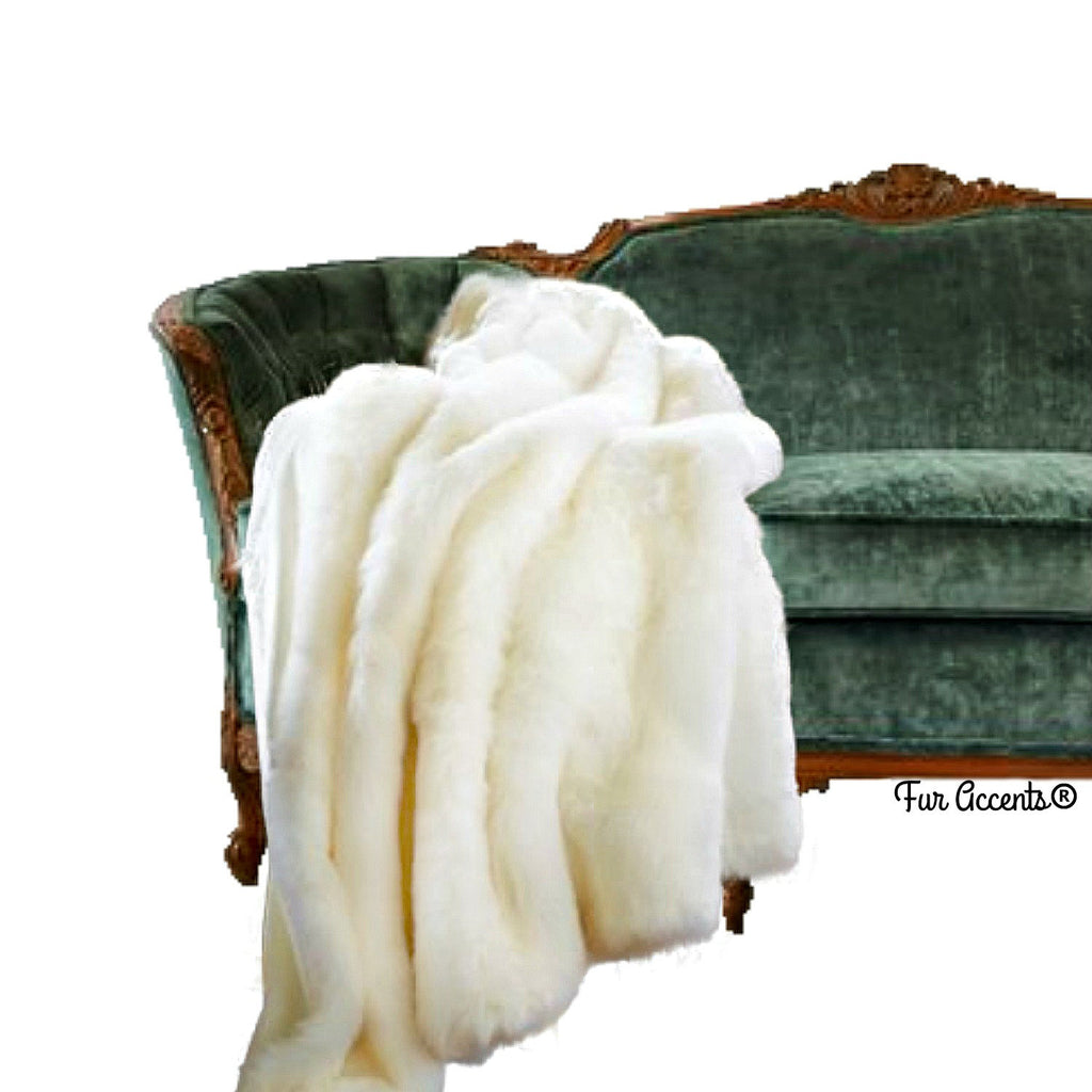 Plush Bunny Rabbit Faux Fur Throw Blanket, Rich Creamy Soft White, Arctic Fox, Minky Cuddle Reverse, Bedspread, Luxury Fur, Fur Accents, USA