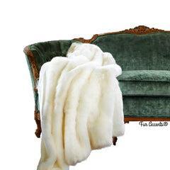 Plush Bunny Rabbit Faux Fur Throw Blanket, Rich Creamy Soft White, Arctic Fox, Minky Cuddle Reverse, Bedspread, Luxury Fur, Fur Accents, USA
