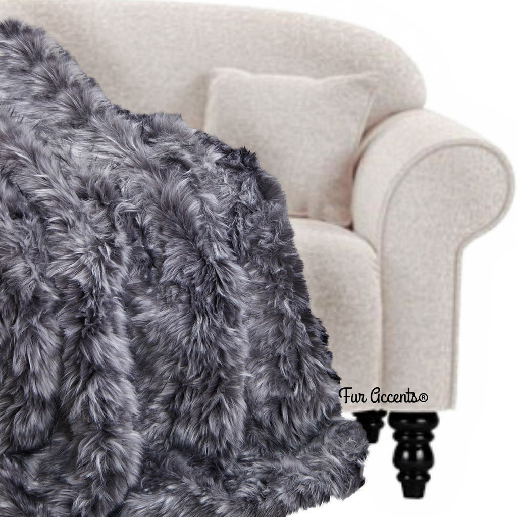 Hand Crafted Faux Fur Throw Blanket, Soft Gray Lynx, Bedspread, Comforter, Luxury Fur, Minky Cuddle Fur Lining, Hand Crafted, Handmade in America by Fur Accents US A