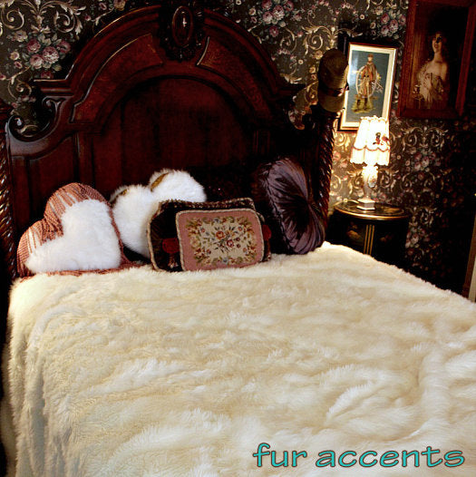 Plush Faux Fur Bedspread,  Loft Design, White, Off White Luxury Fur, Pillows Shams Area Rugs, Throw Blankets Sold Separate, Fur Accents USA