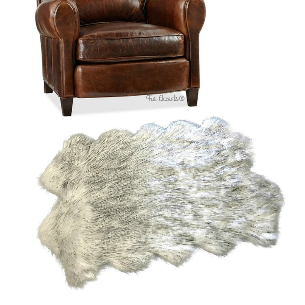Extraordinary Faux Fur Sheepskin Area Rug - Quatro Design - Pelt Shape - White w/Black Tips - Shaggy Shag Designer Art Rug - Hand Crafted in America by Fur Accents USA