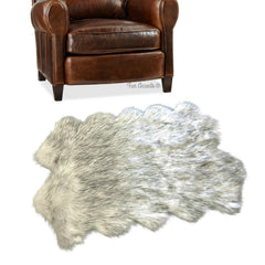 Extraordinary Faux Fur Sheepskin Area Rug - Quatro Design - Pelt Shape - White w/Black Tips - Shaggy Shag Designer Art Rug - Hand Crafted in America by Fur Accents USA