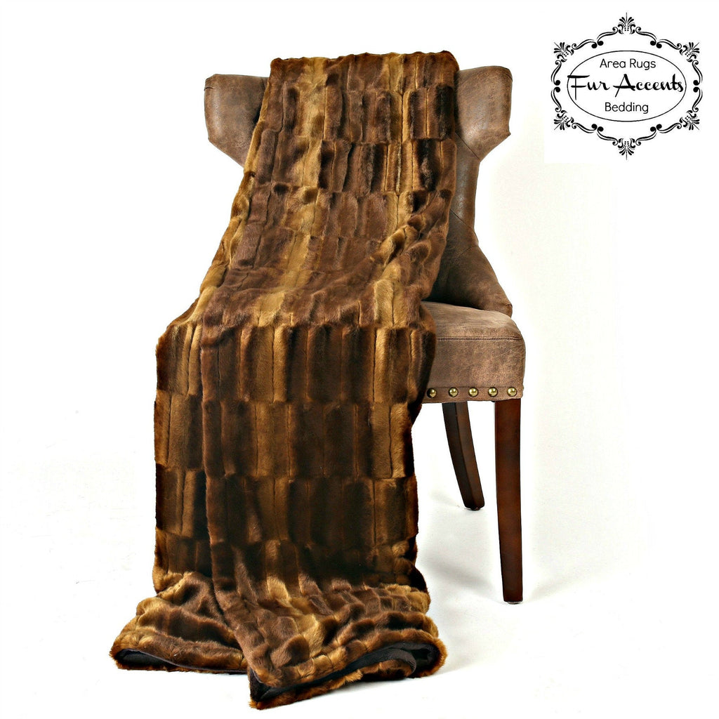 Plush  Faux Fur Throw Blanket, Soft  Brown Minky Cuddle Rabbit, Beaver, Fox, Bedspread, Duvet or Comforter, Fur Lining Fur Accents USA