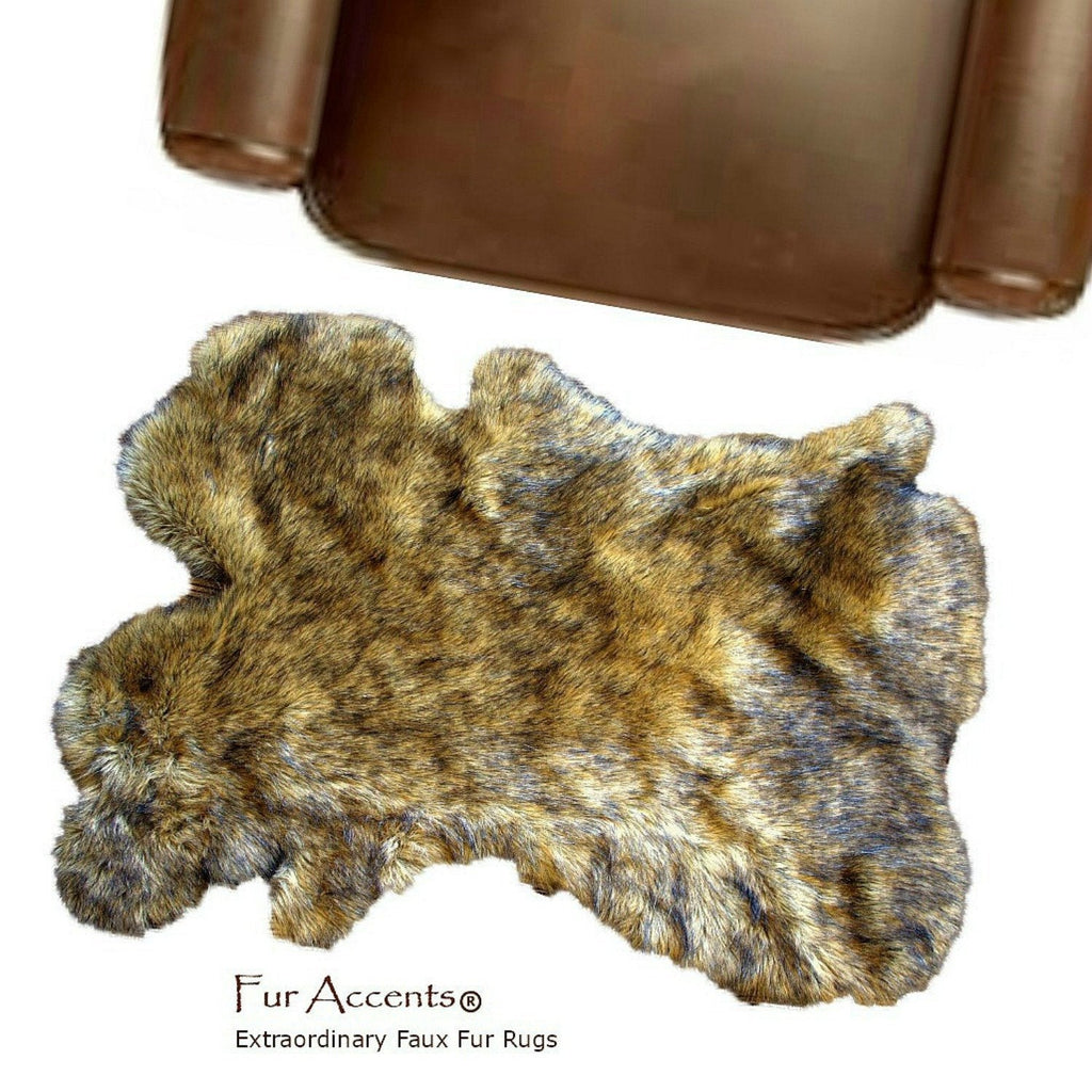 Plush Faux Fur Area Rug - Light Golden Brown Rabbit - New Pelt Shape Designer Throw Rug - Fur Accents - USA