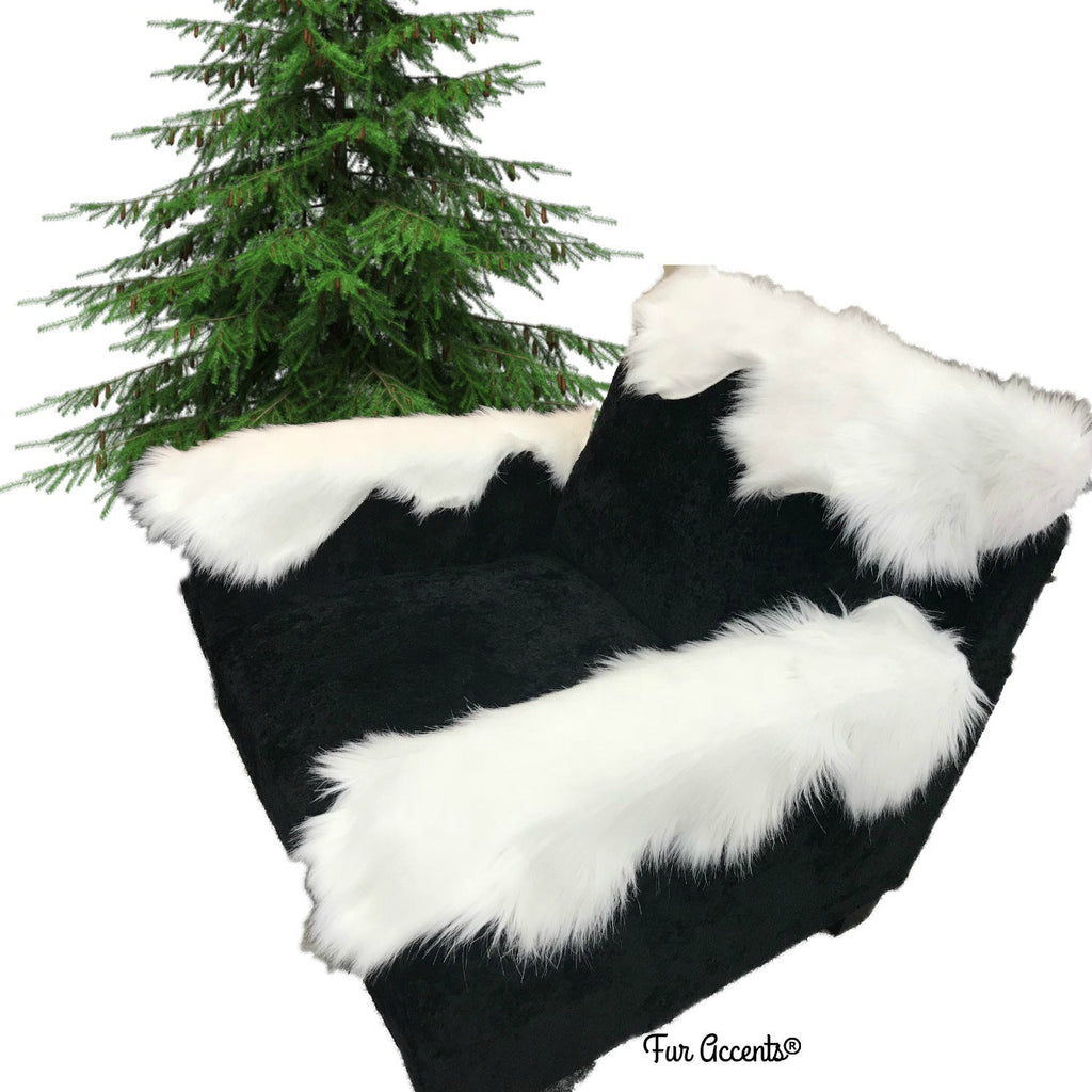 Chair Caps-Sofa  Arm Cap Set,White Faux Fur,Christmas Snow Drift,Shaggy White Faux-Snow,Holiday Decor Handmade Locally, Fur Accents-USA