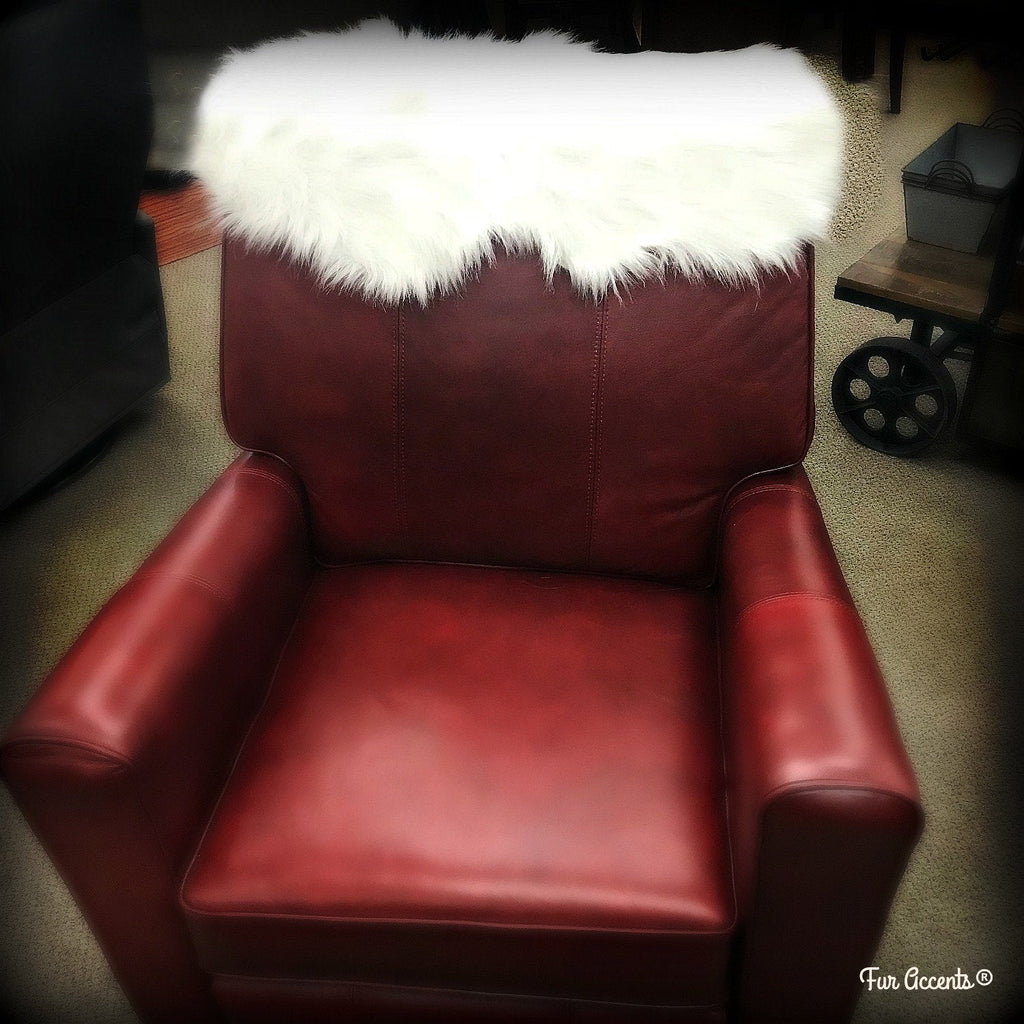 Chair Caps-Sofa  Arm Cap Set,White Faux Fur,Christmas Snow Drift,Shaggy White Faux-Snow,Holiday Decor Handmade Locally, Fur Accents-USA