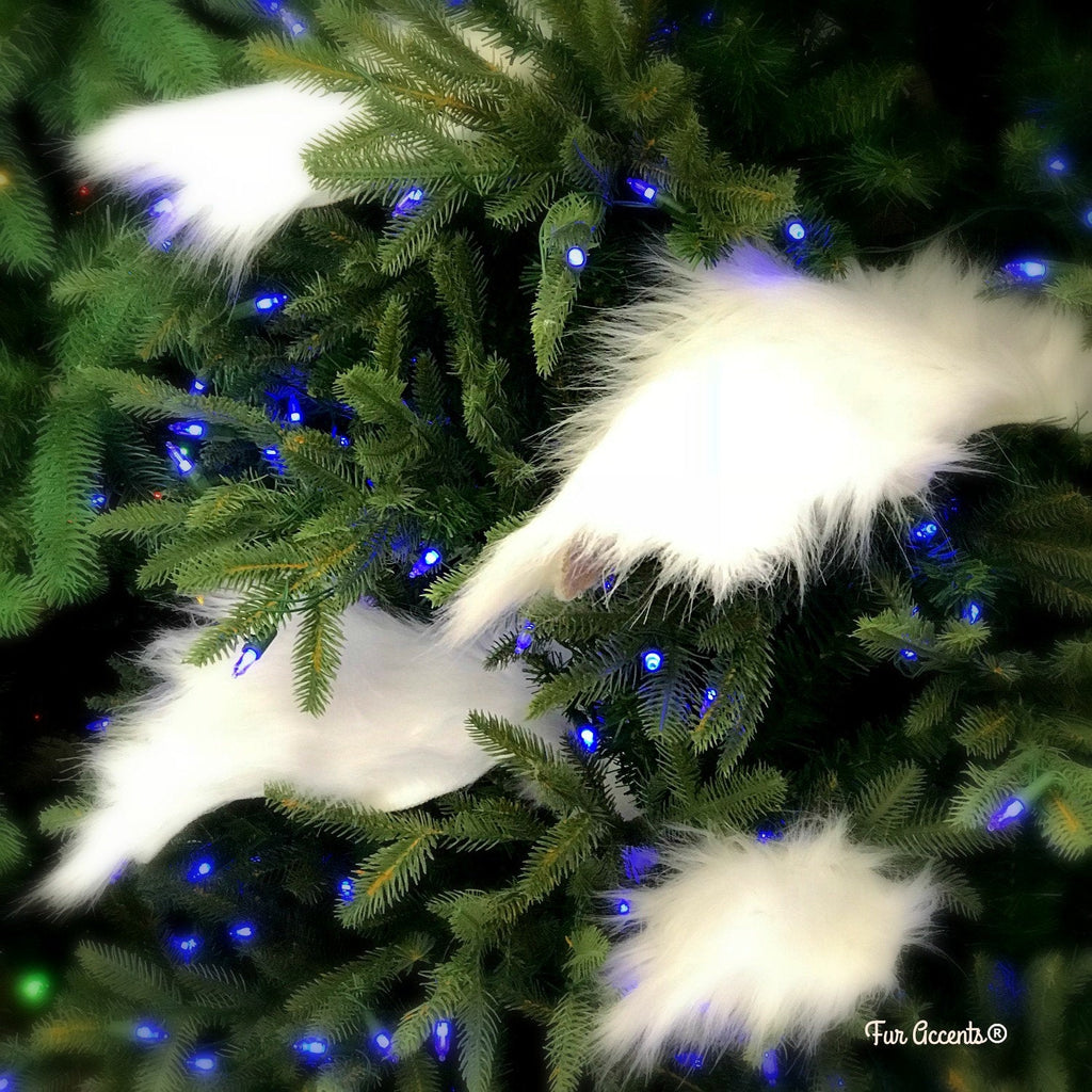 White Christmas Tree Snow Drift Ornaments,Shaggy White Faux-Snow Flake Decorations,Tree Trim,Holiday Decor Handmade Locally, Fur Accents-USA