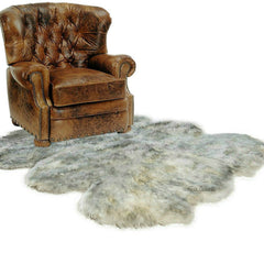 Plush Luxury Faux Fur Area Rug Thick Shaggy Octo Sheepskin - Arctic Wolf Off White with Black Tips - Designer Throw Rug - Fur Accents USA