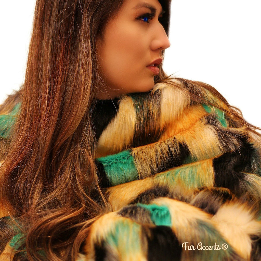 Extraordinary Hand Crafted Faux Fur Throw Blanket, Rich Jewel Tone Color Tones, Minky Cuddle Reverse, Bedspread, Luxury Fur, Hand Made in America byFur Accents, USA