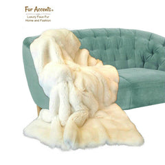 Plush Bunny Rabbit Faux Fur Throw Blanket, Rich Creamy Soft White, Arctic Fox, Minky Cuddle Reverse, Bedspread, Luxury Fur, Fur Accents, USA