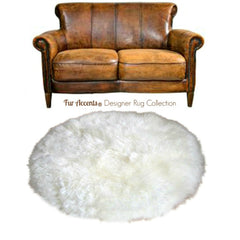 Plush Round Faux Fur Area Rug - Soft White Shag - Bonded Suede Back - Man Made Sheepskin - Designer Throw Rug - 100% Animal Friendly Fur - Hand Made in America by Fur Accents - USA