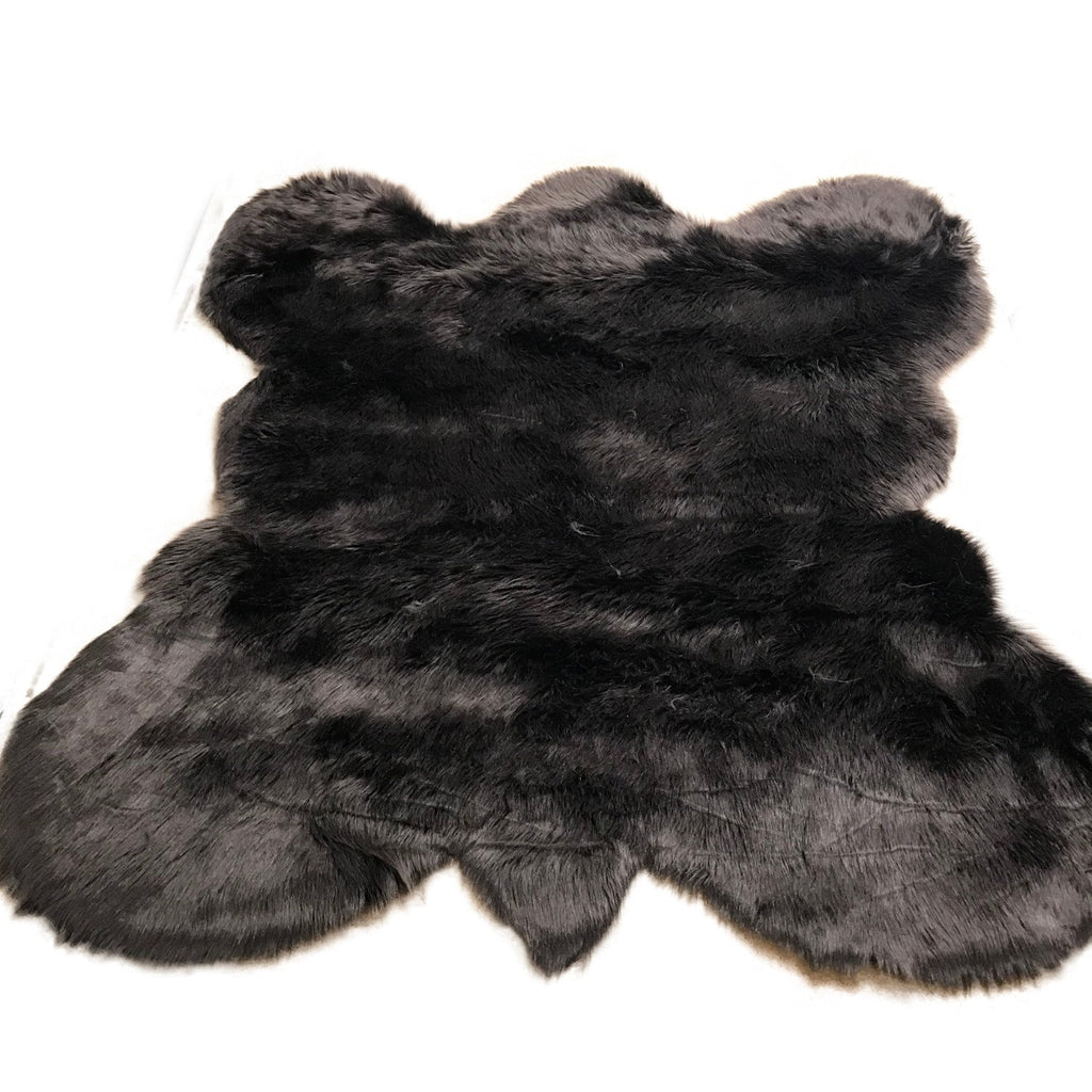 Plush Faux Fur Area Rug - Rocky  Mountain Bear Design - Pelt Shape - Shaggy Shag Sheepskin Throw 6 Colors Designer Art Rug - Fur Accents USA