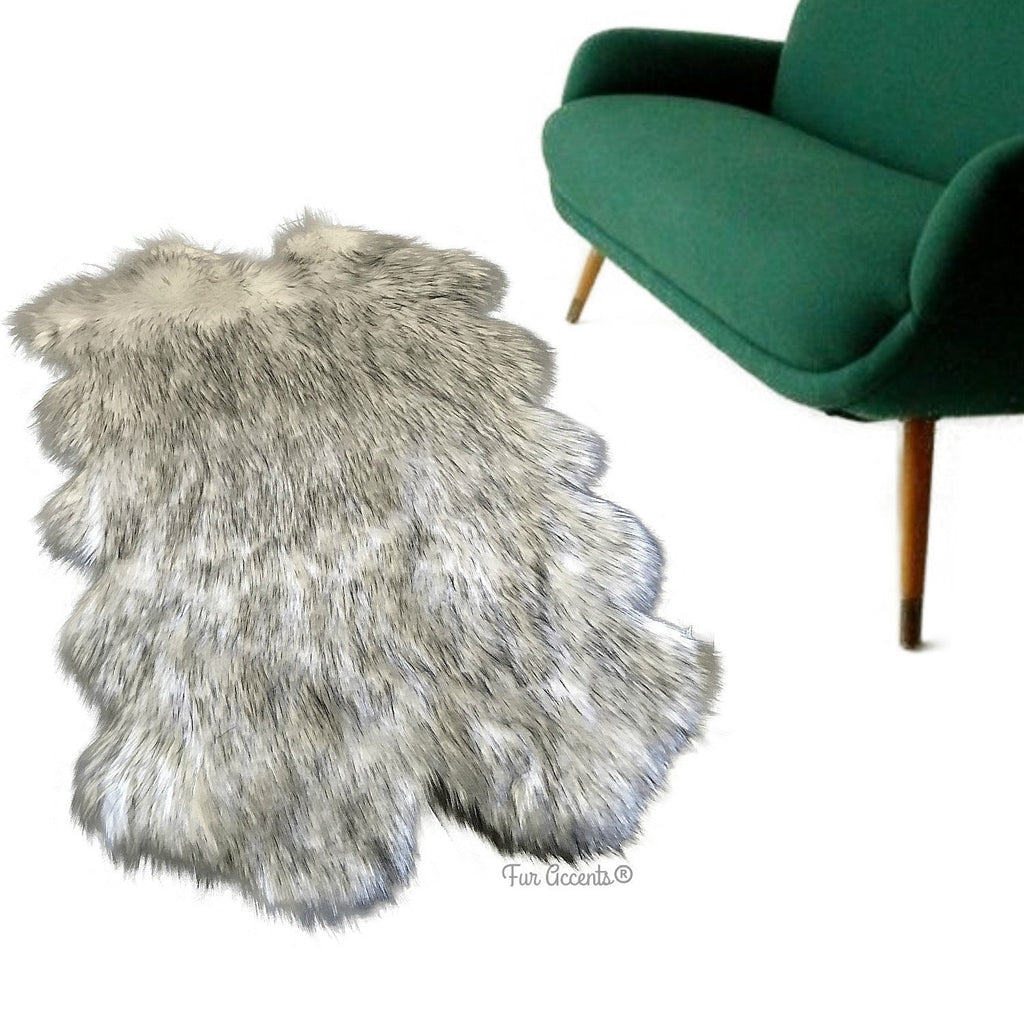 Extraordinary Faux Fur Sheepskin Area Rug - Quatro Design - Pelt Shape - White w/Black Tips - Shaggy Shag Designer Art Rug - Hand Crafted in America by Fur Accents USA