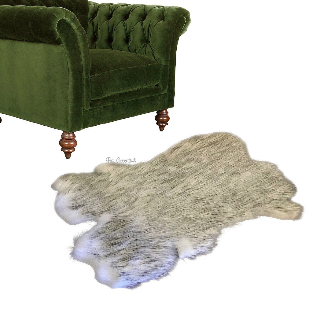 Extraordinary Plush Faux Fur Pelt Rug - Shaggy Black Tip Sheepskin - Rabbit Pelt Design - Designer Art Rug Handmade by Fur Accents USA