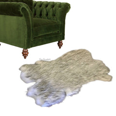 Extraordinary Plush Faux Fur Pelt Rug - Shaggy Black Tip Sheepskin - Rabbit Pelt Design - Designer Art Rug Handmade by Fur Accents USA