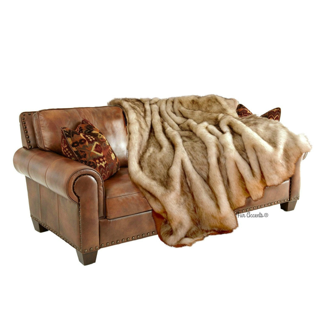 Plush  Faux Fur Throw Blanket, Soft Creamy White and Brown Tip Fox Fur Shag - Luxury Fur - Minky Snuggle, Cuddle Fur Lining Fur Accents USA