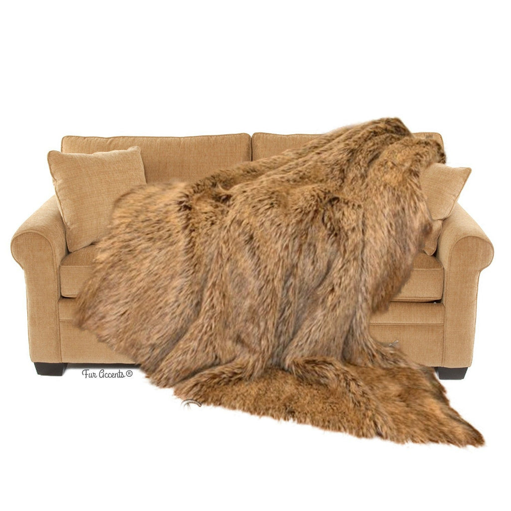 Plush  Faux Fur Throw Blanket, Soft Creamy White and Brown Tip Fox Fur Shag - Luxury Fur - Minky Snuggle, Cuddle Fur Lining Fur Accents USA