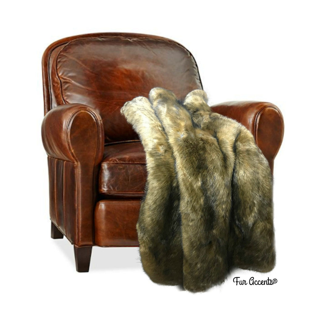 Plush  Faux Fur Throw Blanket, Gold and Gray Wolf Fur Shag - Luxury Fur - Minky Snuggle, Cuddle Fur Lining Fur Accents USA