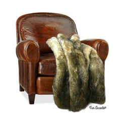 Plush  Faux Fur Throw Blanket, Gold and Gray Wolf Fur Shag - Luxury Fur - Minky Snuggle, Cuddle Fur Lining Fur Accents USA