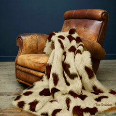 Plush Faux Fur Throw Blanket - Bedspread - Luxury Fur - Brown and White Icelandic Sheepskin - Exclusive - Handmade by Fur Accents - USA