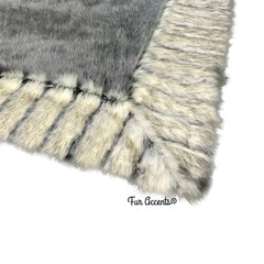 Faux Fur Throw Area Rug - Shag Rug with Beautiful Ribbed Fox Fur Border - Brown or Gray - Ultra Suede Lining - Exclusive by Fur Accents USA