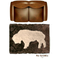 Plush Faux Fur Area Rug - Standing Buffalo Art Rug - Rectangle - Hand Sewn - Micro Suede Lining - Western - Log Cabin - Fur Accents - USA