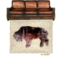 Plush Faux Fur Area Rug - Standing Buffalo Art Rug - Rectangle - Hand Sewn - Micro Suede Lining - Western - Log Cabin - Fur Accents - USA
