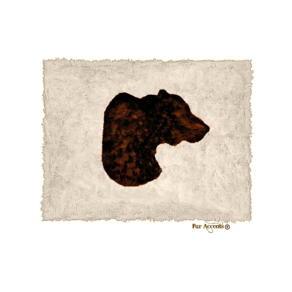 Plush Faux Fur Area Rug - Bear Head Art Rug - Rectangle - Hand Sewn - Micro Suede Lining - Western - Log Cabin - Fur Accents - USA