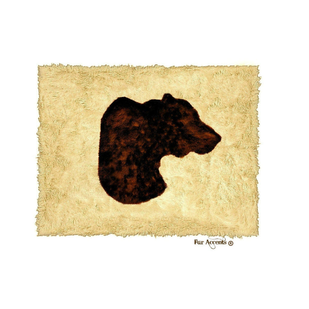 Plush Faux Fur Area Rug - Bear Head Art Rug - Rectangle - Hand Sewn - Micro Suede Lining - Western - Log Cabin - Fur Accents - USA