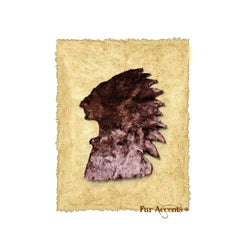 Plush Faux Fur Area Rug - American Indian Head Art Rug - Rectangle - Hand Sewn - Micro Suede Lining - Western - Log Cabin - Fur Accents USA