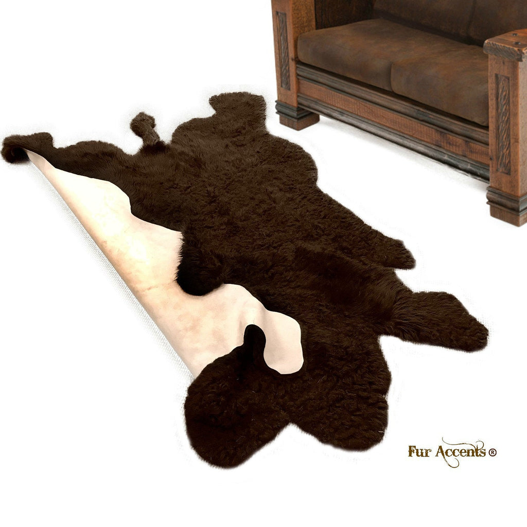 Plush Faux Fur Area Rug - Shaggy Buffalo Skin Hide - Large - Realistic Pelt Shape - Designer Throw - Brown -Art Rug by Fur Accents - USA