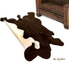 Plush Faux Fur Area Rug - Shaggy Buffalo Skin Hide - Sheepskin - Realistic Pelt Shape - Designer Throw - Brown -Art Rug by Fur Accents - USA