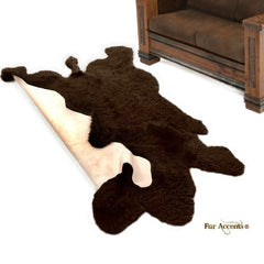 Plush Faux Fur Area Rug - Shaggy Buffalo Skin Hide - Large - Realistic Pelt Shape - Designer Throw - Brown -Art Rug by Fur Accents - USA