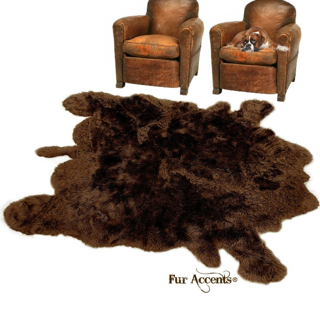Plush Faux Fur Area Rug - Shaggy Buffalo Skin Hide - Large - Realistic Pelt Shape - Designer Throw - Brown -Art Rug by Fur Accents - USA