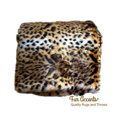 Plush  Faux Fur Throw Blanket, Soft Pink Traditional Brown Spotted Leopard Bedspread - Luxury Fur - Minky Cuddle Fur Lining Fur Accents USA