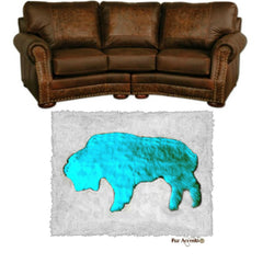 Plush Faux Fur Area Rug - Standing Buffalo Art Rug - Rectangle - Hand Sewn - Micro Suede Lining - Western - Log Cabin - Fur Accents - USA