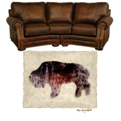 Plush Faux Fur Area Rug - Standing Buffalo Art Rug - Rectangle - Hand Sewn - Micro Suede Lining - Western - Log Cabin - Fur Accents - USA