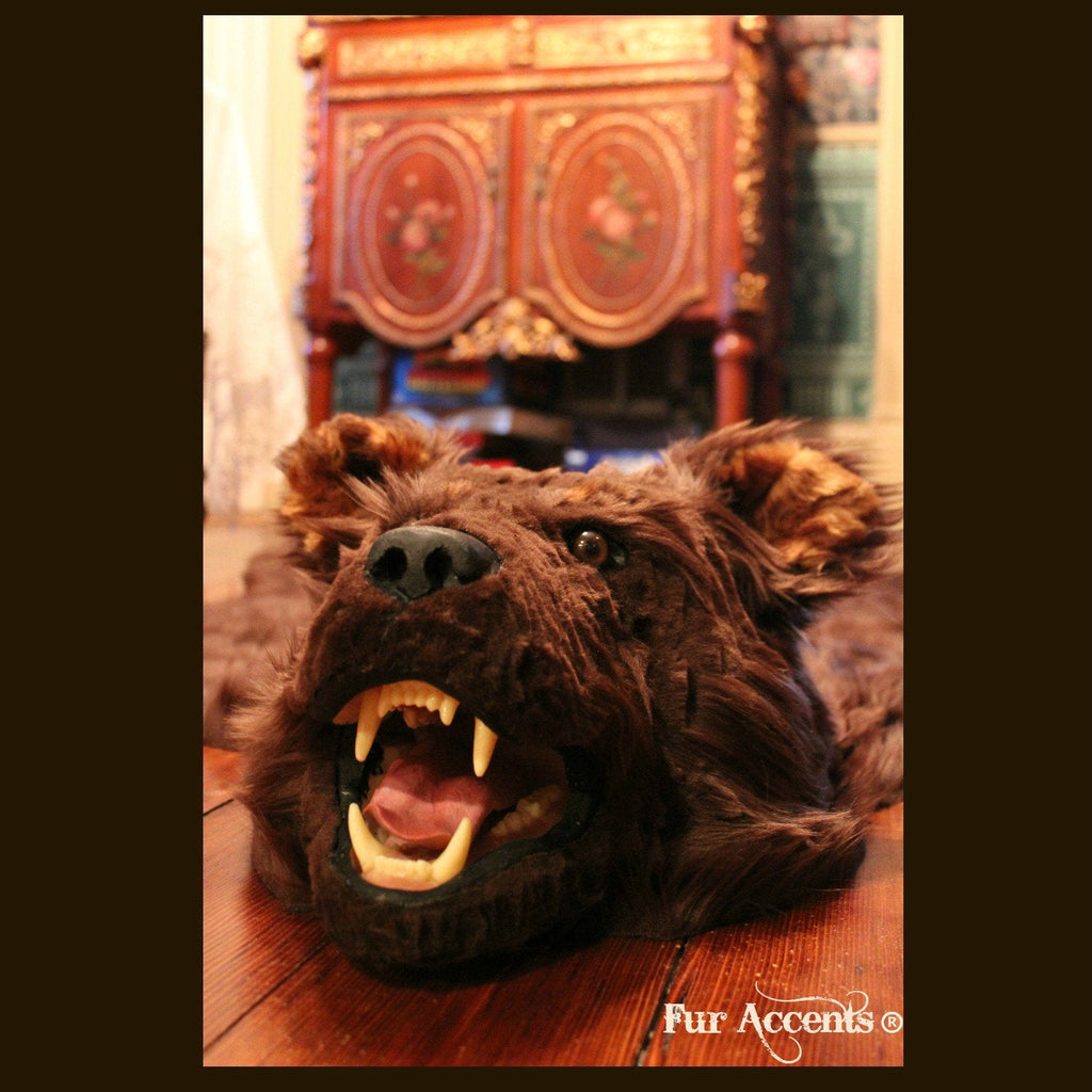 Faux Fur Bear Skin Rug - Hand Made - Realistic - Life Size - Luxury Fur - Fur Accents USA