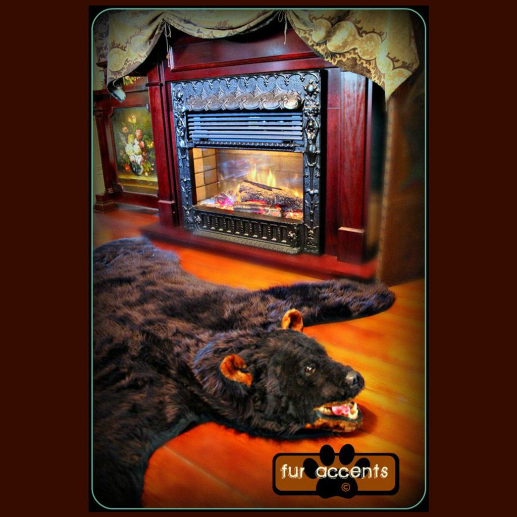 Faux Fur Bear Skin Rug - Hand Made - Realistic - Life Size - Luxury Fur - Fur Accents USA