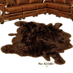 Plush Faux Fur Area Rug - Shaggy Buffalo Skin Hide - Large - Realistic Pelt Shape - Designer Throw - Brown -Art Rug by Fur Accents - USA