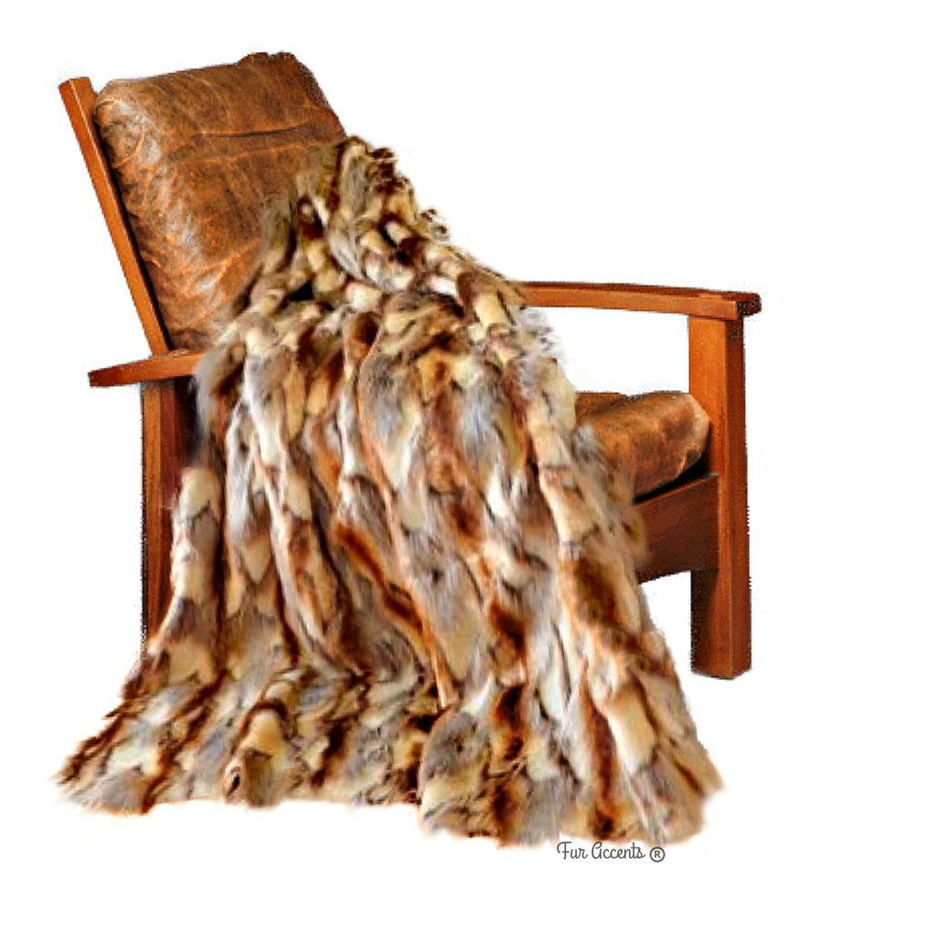 Plush Faux Fur Throw Blanket, Brown Rabbit, Luxury Fur Bedspread, Minky Cuddle Fur Lining, Expertly Made by Fur Accents, USA