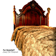 Plush  Faux Fur Throw Blanket, Soft Brown Coyote Bedspread - Luxury Fur - Minky Cuddle Fur Lining Fur Accents USA