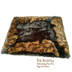 Plush Faux Fur Throw Area Rug - Black Bear Rug with Brown Wolf Trim - Hand Sewn - Micro Suede Lining - Fur Accents - USA