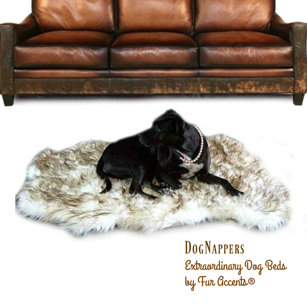Shaggy Soft Golden Brown Tip Pelt Faux Fur DogNapper Dog Bed - Cat Mat - Reversible - Padded Plush Shag Fur Lining - Fur Accents USA