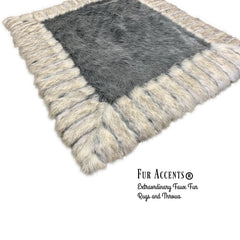 Plush Faux Fur Throw Area Rug - Black Brown OR Gray Shag Bear with Brown Ribbed Fox Fur Border Trim - Ultra-Suede Lining - Fur Accents - USA