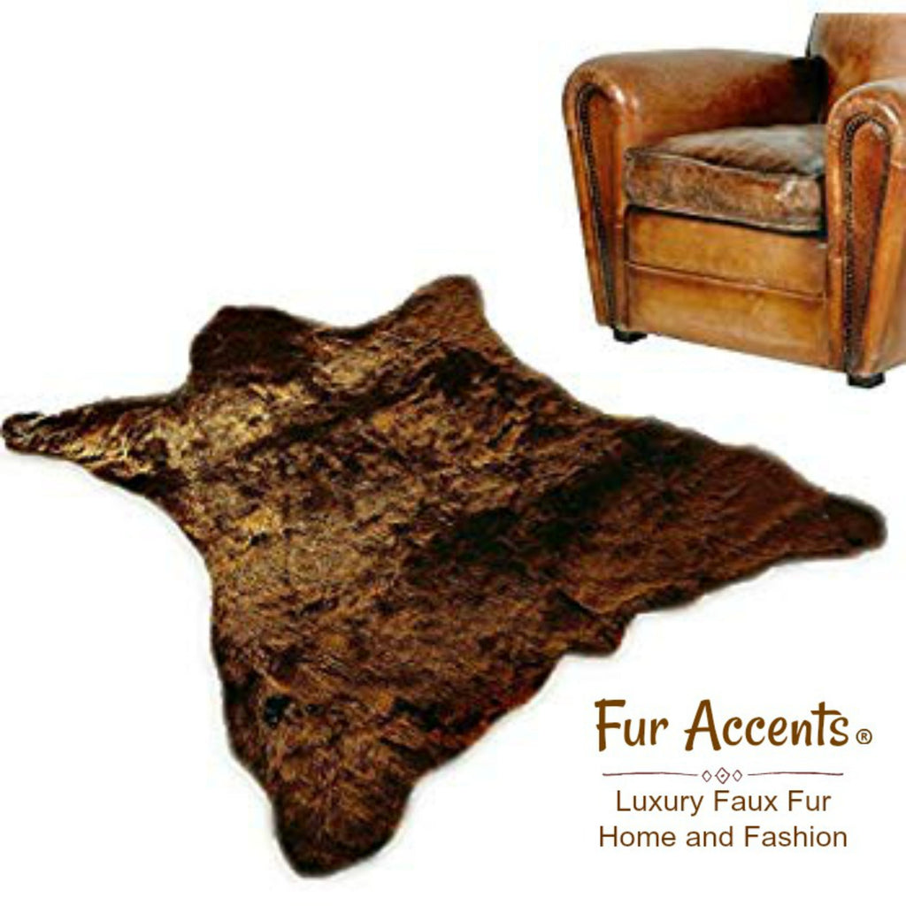 Brown Bear Skin Rug,  Realistic, Faux Fur, Area Rug, Lodge Cabin, Throw Rug, Old Fashion, Rustic, Cottage Décor, Shag, Gifts for Him, Gift for For Dad, Hand Made to Order in America, Fur Accents USA