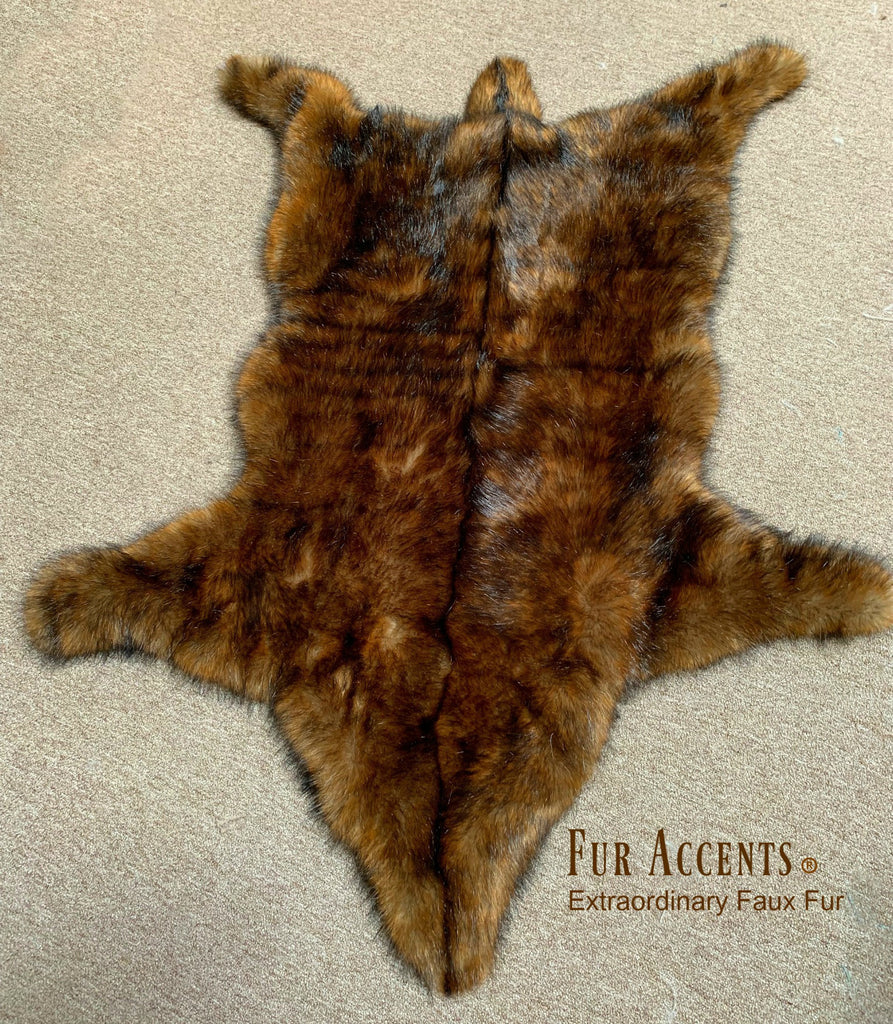 Plush Faux Fur Area Rug - Luxury Fur Thick Red Brown Bear Skin - Faux Fur - Animal Pelt Shape Designer Throw Art Rug by- Fur Accents - USA